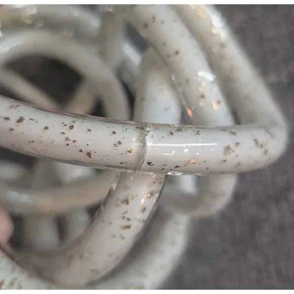 Art Glass Murano-Style Twisted/Infinity Knot Sculpture, White with Gold Flecks - Picture 4 of 4